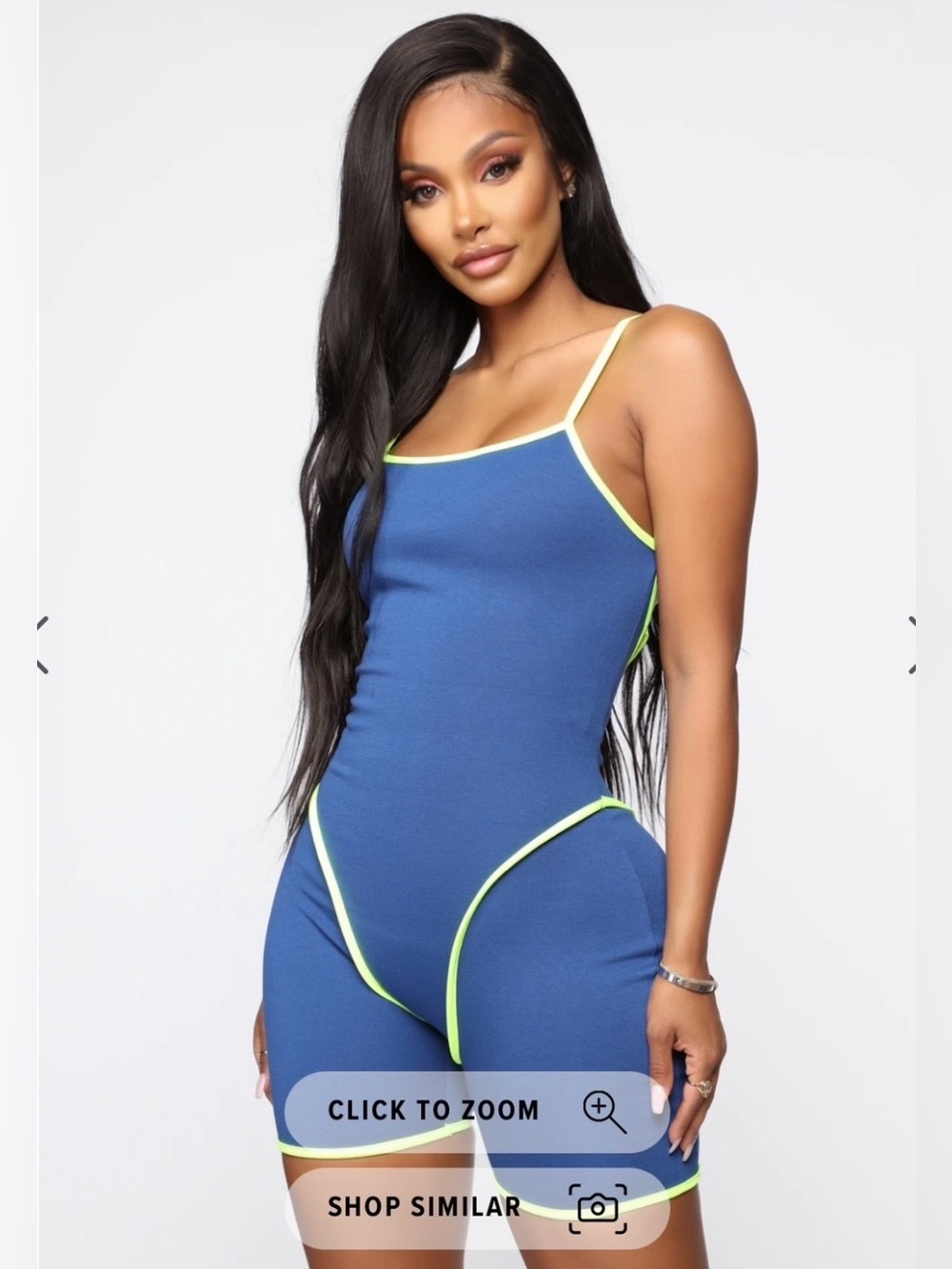 Fashion Nova Royal Blue Romper with Neon Yellow Trim